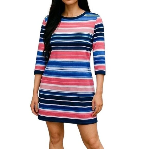 Vince Camuto Dress Size 8 Striped 3/4 Sleeve Lined Back Zip Stretch - Picture 1 of 12